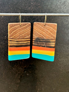 PACIFIC BOX TAB - White Oak Wood Earrings with Multi Color Resin Banding