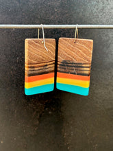 Load image into Gallery viewer, PACIFIC BOX TAB - White Oak Wood Earrings with Multi Color Resin Banding
