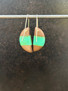 HORNS -  Walnut Wood Earrings with Blended Green and Orange Resin