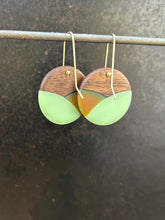 Load image into Gallery viewer, SMALL CROSSING  ROUNDER - Walnut Wood Earrings with a Mint and Orange Crossing Resin
