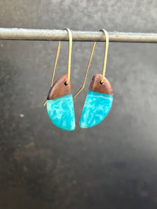 MINI HORNS - Walnuit Wood Earrings with a Turquoise Resin Blend