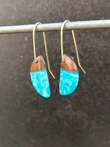 MINI HORNS - Walnuit Wood Earrings with a Turquoise Resin Blend