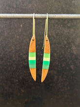 Load image into Gallery viewer, PACIFIC LONG HORNS - Cherry Wood Earrings with White and Tri Jade Banding
