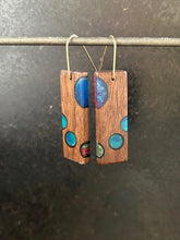 Load image into Gallery viewer, BUBBLES TAB - Walnut Wood Earrings with a Multicolor Resin Combo 4
