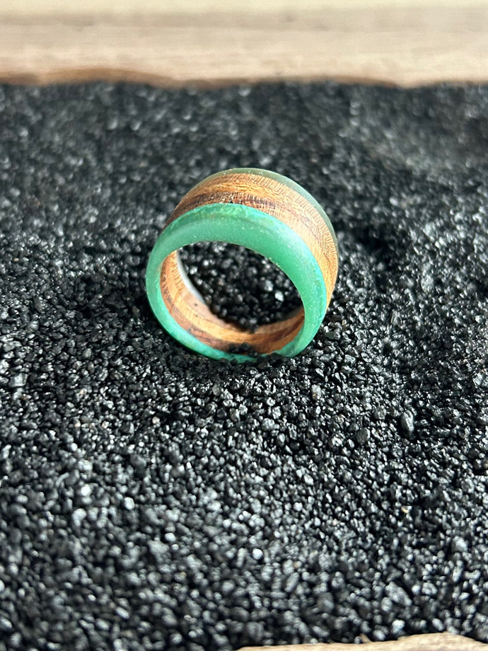MOLLIS RING - Size 8 Cherry Wood Ring with Multi Color Cast Resin