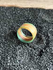 SIRCLE RING - Size 8.25 Cherry Wood Ring with Multi Color Cast Resin