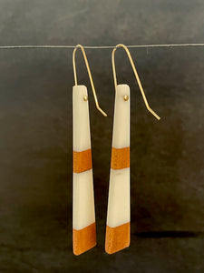 LONG TAIL - Cherry wood Earrings  with White Resin Banding