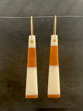 Load image into Gallery viewer, TAIL - Cherry wood Earrings  with White Resin Banding
