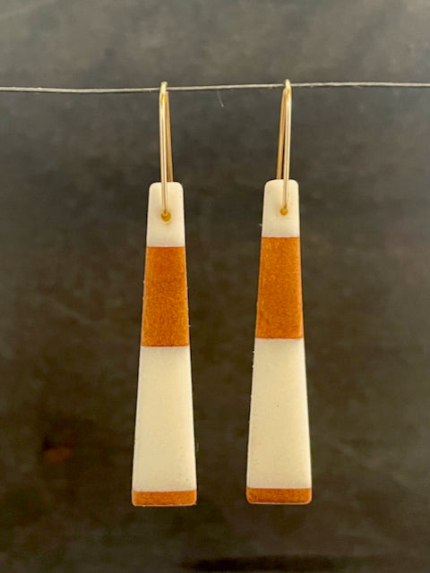 TAIL - Cherry wood Earrings  with White Resin Banding