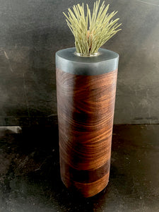 POST VASE in Walnut Wood with Charcoal Resin Cap