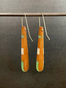 TAIL - Cherry wood Earrings  with Jade and White Resin