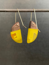 Load image into Gallery viewer, HORNS -  Walnut Wood Earrings with Gold Blended Resin
