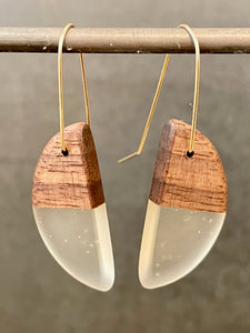 HORNS -  Walnut Wood Earrings with Clear Resin