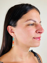 Load image into Gallery viewer, TAIL - Cherry wood Earrings  with Teal and Orange Red
