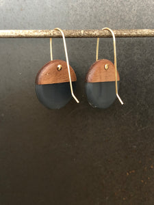 SMALL ROUNDER - Walnut Wood Earrings with Smoke Resin
