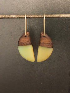 HORNS -  Walnut Wood Earrings with Olive Jade and Orange Resin