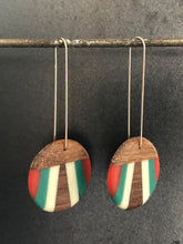 Load image into Gallery viewer, FAN LONG ROUNDER in walnut with red, teal and white
