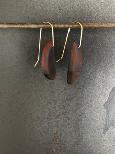 HORNS -  Walnut Wood Earrings with a Charcoal and Red Resin Blend