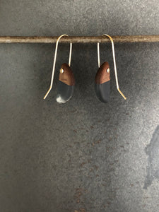MINI HORNS - Walnut Wood Earrings with Smoke Resin
