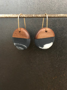 SMALL ROUNDER - Walnut Wood Earrings with Smoke Resin