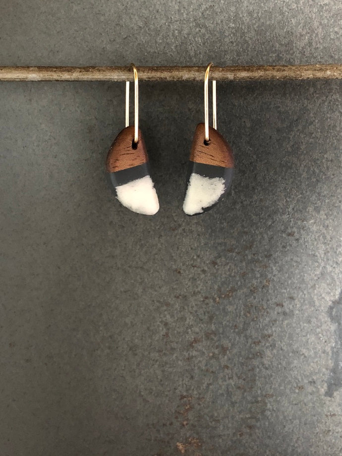 MINI HORNS - Walnut Wood Earrings with Smoke Resin