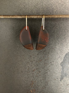 HORNS -  Walnut Wood Earrings with a Charcoal and Red Resin Blend