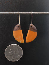 Load image into Gallery viewer, REVERSIBLE HORNS - Walnut  Wood Earrings with a White Resin Blend
