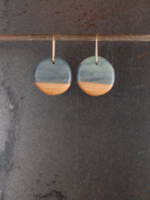 Load image into Gallery viewer, SMALL ROUNDER - Cherry Wood Earrings with Gray and Navy Resin Blend
