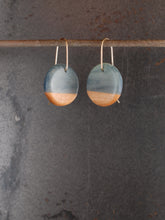 Load image into Gallery viewer, SMALL ROUNDER - Cherry Wood Earrings with Gray and Navy Resin Blend
