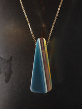Load image into Gallery viewer, LARGE WEDGE PENDANT - Walnut Wood with Navy, Sky, Orange and Jade Resin 1
