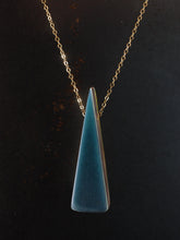 Load image into Gallery viewer, LARGE WEDGE PENDANT - Walnut Wood with Navy, Sky, Orange and Jade Resin 1
