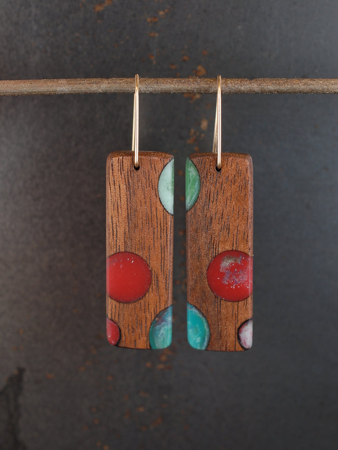 BUBBLES TAB - Walnut Wood Earrings with a Multicolor Resin Combo