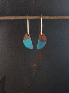 MINI HORNS - Walnut Wood Earrings with a Teal Resin Blend