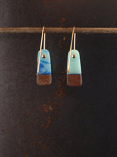 Load image into Gallery viewer, MINI TAIL - Walnut Wood Earring in a Sky and Cerulean Resin Blend
