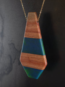 LAVA PENDANT - Carob Wood with Navy, Teal and Green Resin Banding