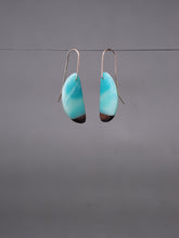 Load image into Gallery viewer, HORNS - Walnut Wood Earrings with a Sky and Teal  Blended Resin
