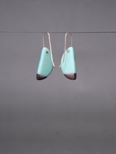Load image into Gallery viewer, HORNS - Walnut Wood Earrings with a Sky and Teal  Blended Resin
