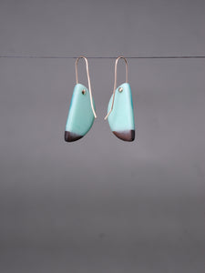 HORNS - Walnut Wood Earrings with a Sky and Teal  Blended Resin