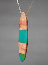 Load image into Gallery viewer, LARGE ONO PENDANT - Carob Wood with Sea Green and Teal Resin Banding
