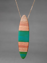 Load image into Gallery viewer, LARGE ONO PENDANT - Carob Wood with Sea Green and Teal  Resin Banding
