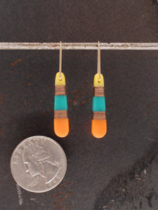 DROP -  Cherry Wood Earrings with Yellow, Teal and Orange Resin
