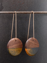 Load image into Gallery viewer, LONG ROUNDER - Walnut Wood Earrings with Creamsicle and Charcoal Resin Blend
