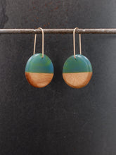 Load image into Gallery viewer, SMALL  ROUNDER - Cherry Wood Earrings with a Navy  Resin Blend
