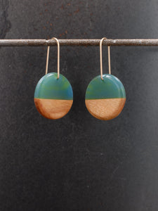 SMALL  ROUNDER - Cherry Wood Earrings with a Navy  Resin Blend