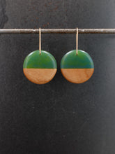 Load image into Gallery viewer, SMALL  ROUNDER - Cherry Wood Earrings with a Navy  Resin Blend
