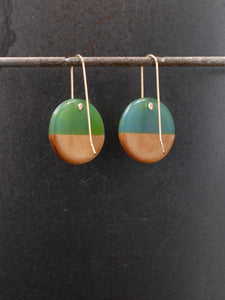 SMALL  ROUNDER - Cherry Wood Earrings with a Navy  Resin Blend