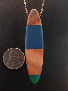 ONO PENDANT - Carob Wood with Cerulean, Teal and Green Resin Banding