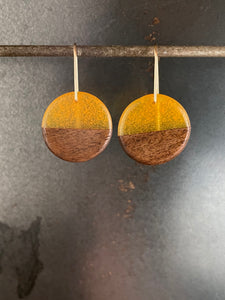 SMALL ROUNDER - Walnut Wood Earrings with Satsuma Resin