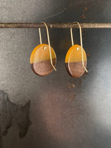 SMALL ROUNDER - Walnut Wood Earrings with Satsuma Resin