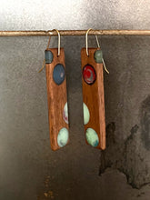 Load image into Gallery viewer, BUBBLES TAB SELECT - Cherry Wood Earrings with Multicolor Resin 3
